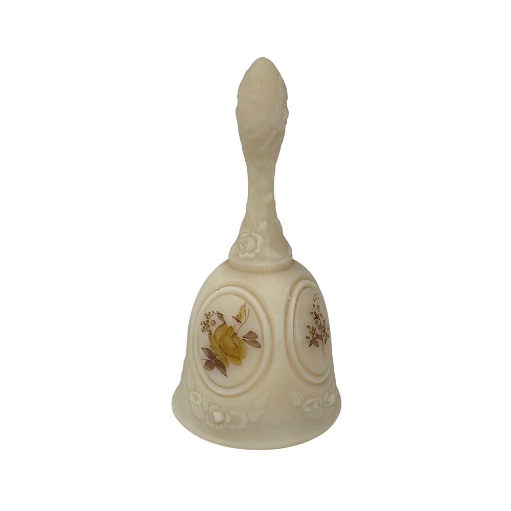 Vintage Fenton Chocolate Rose Satin Custard Glass Bell Signed Pam Bibbee